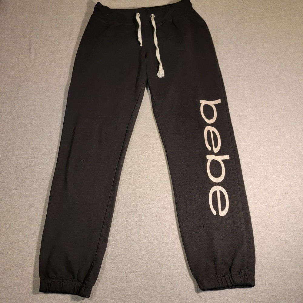 Bebe Jogger Sweatpants Women Medium Black Good Logo Sleepwear Lounge Pants 791